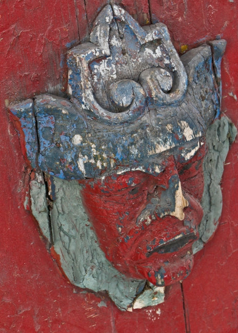 very unique and unusual early 20th century antique american folk art chicago carnival or amusement park ride painted carved wood bracketed shield with jester head