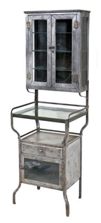 highly desirable completely refinished early 20th century cook county hospital operating room brushed metal freestanding workstation with cabinets
