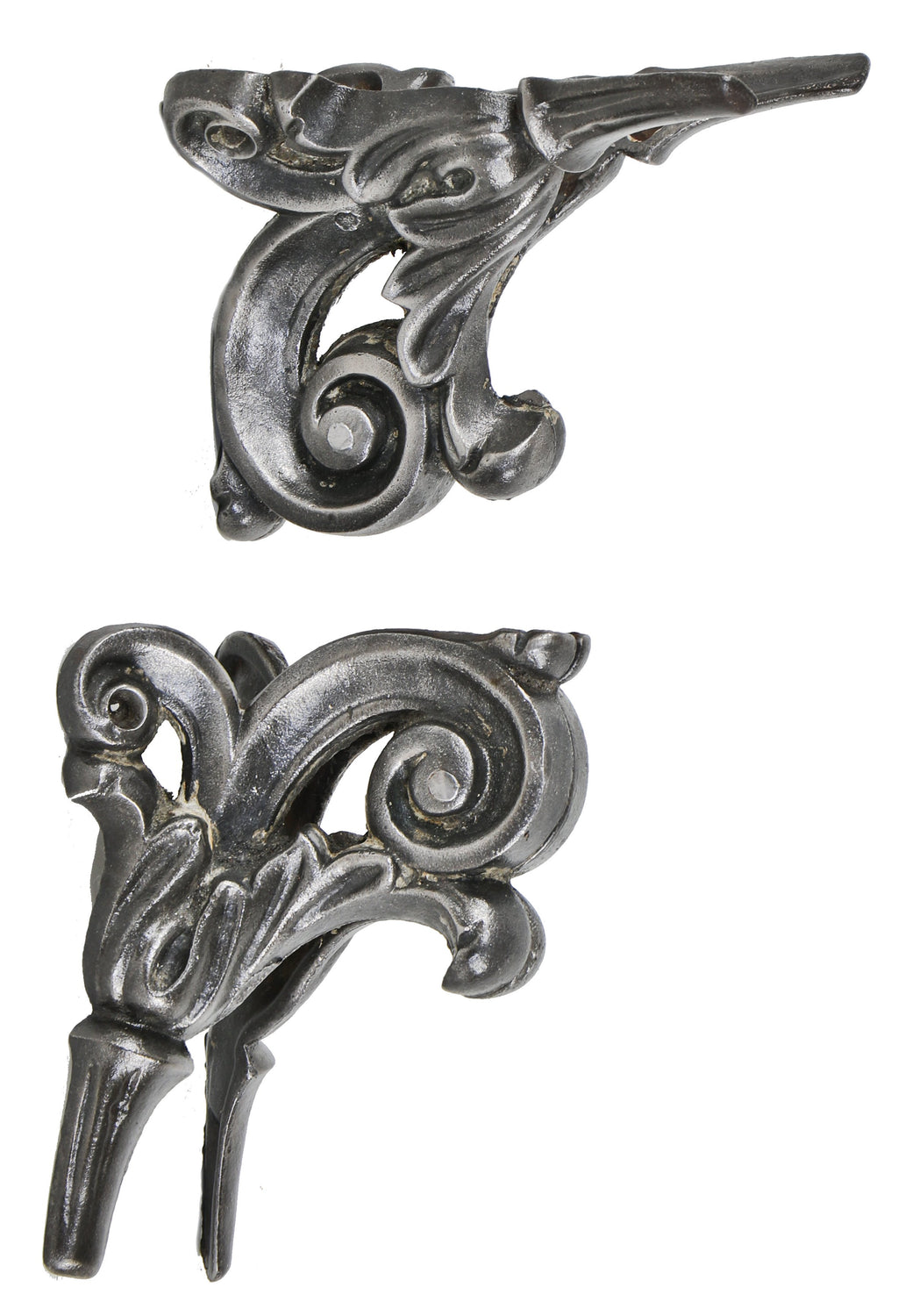 pair of original matching pre-chicago fire union foundry ornamental cast iron interior commercial building capital floral leaf fragments with a thoroughly cleaned and brushed metal finish