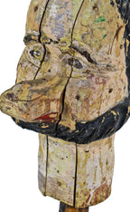 hand-carved early 20th century antique american folk art bearded man carnival game head with very early hand-painted finish and wood post