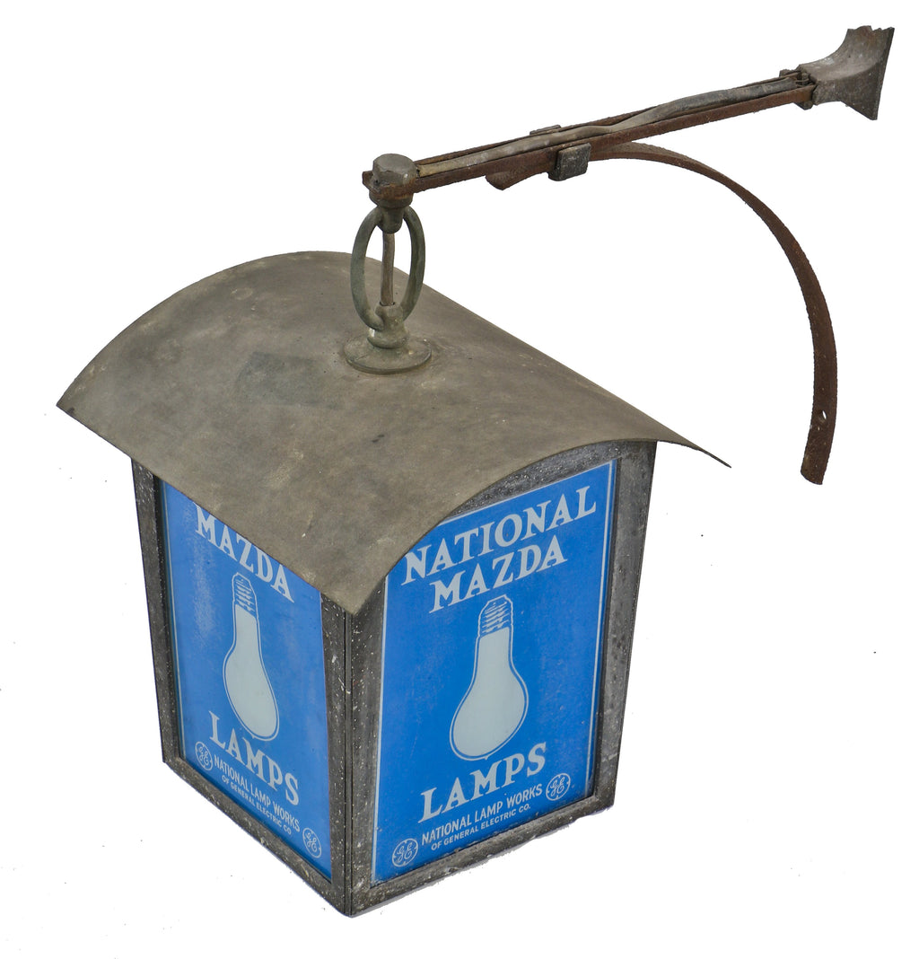 rare all original and unrestored interior or exterior wall mount general electric "national mazda" illuminated trade sign with intact reverse painted glass panels