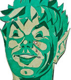 strange and rare oversized original ameican c. 1950's stamped metal "jolly green giant" highway roadside billboard figural sign with an allover reflective finish
