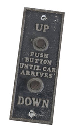 late 1920's antique american industrial cast aluminum single-sided chicago hotel building service elevator push button car "call" plaque with original black enameled inlay