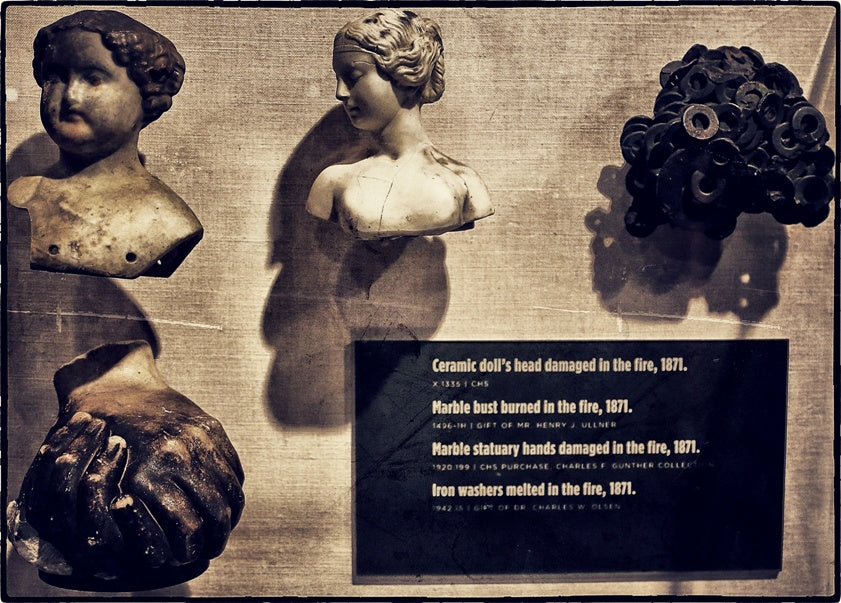 remarkable and historically important all original documented great chicago fire of 1871 "souvenir" or artifact in the form of melted metal screws salvaged from the "burnt district"
