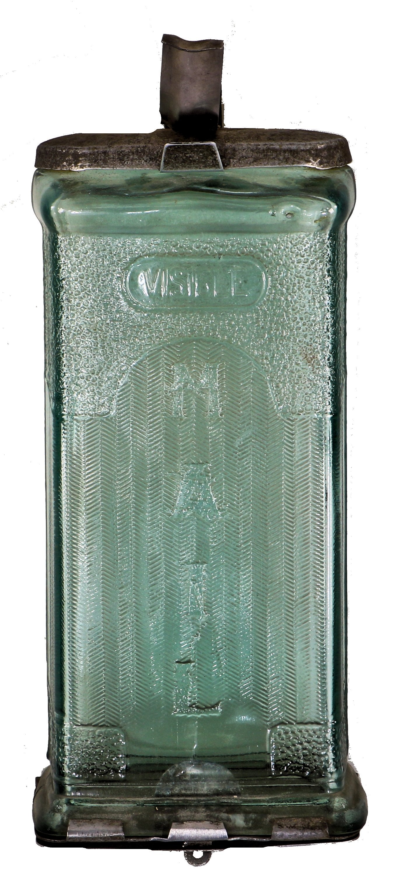 completely intact and highly sought after all original transparent glass wall-mount lockable "visible" residential mailbox with aluminum fittings