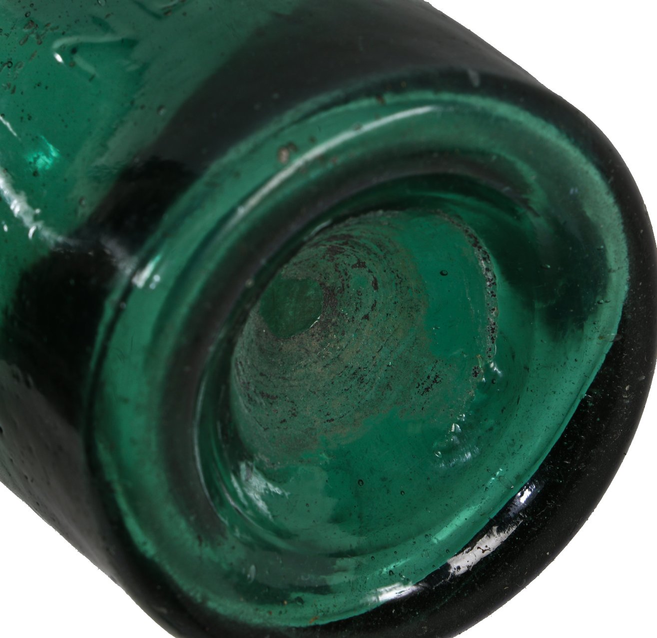 hard to find original mid-nineteenth century emerald green colored "teepee" shaped privy dug c. whittemore soda or mineral water bottle with deeply recessed iron-pontiled base