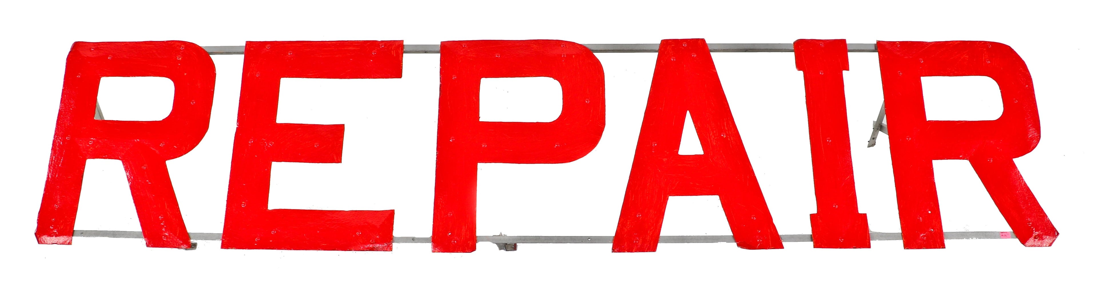 custom made and original c. 1950's american vintage industrial television repair shop exterior sign consisting of carefully cut metal letters affixed to an angled bracket