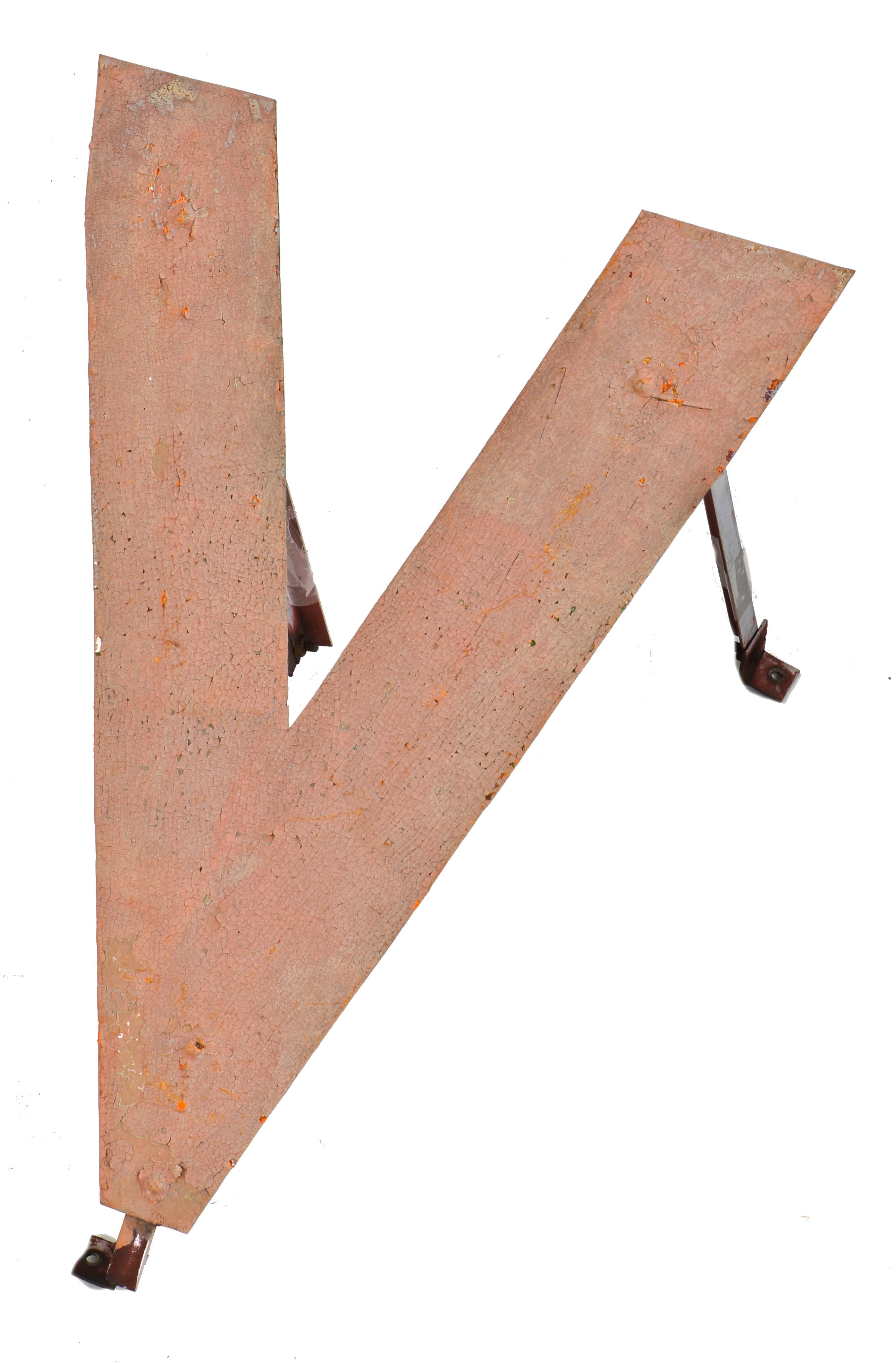 freestanding lightweight c. 1950's custom built original nicely weathered painted sheet steel exterior television repair shop letter sign with brackets