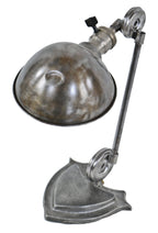 completely refinished original late 1920's american antique industrial rewired "adjusco" double-disc joint table lamp with shield-shaped cast iron base