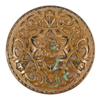 original single early 1870's heavily ornamented oversized entrance door cast bronze banded rim "compression cast" intricately designed doorknob with nicely aged surface patina