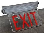 c. 1930's american art deco machine age interior movie theater auditorium wall-mount intact "edge glow" illuminated exit light sign with deeply etched and bold red enameled lettering