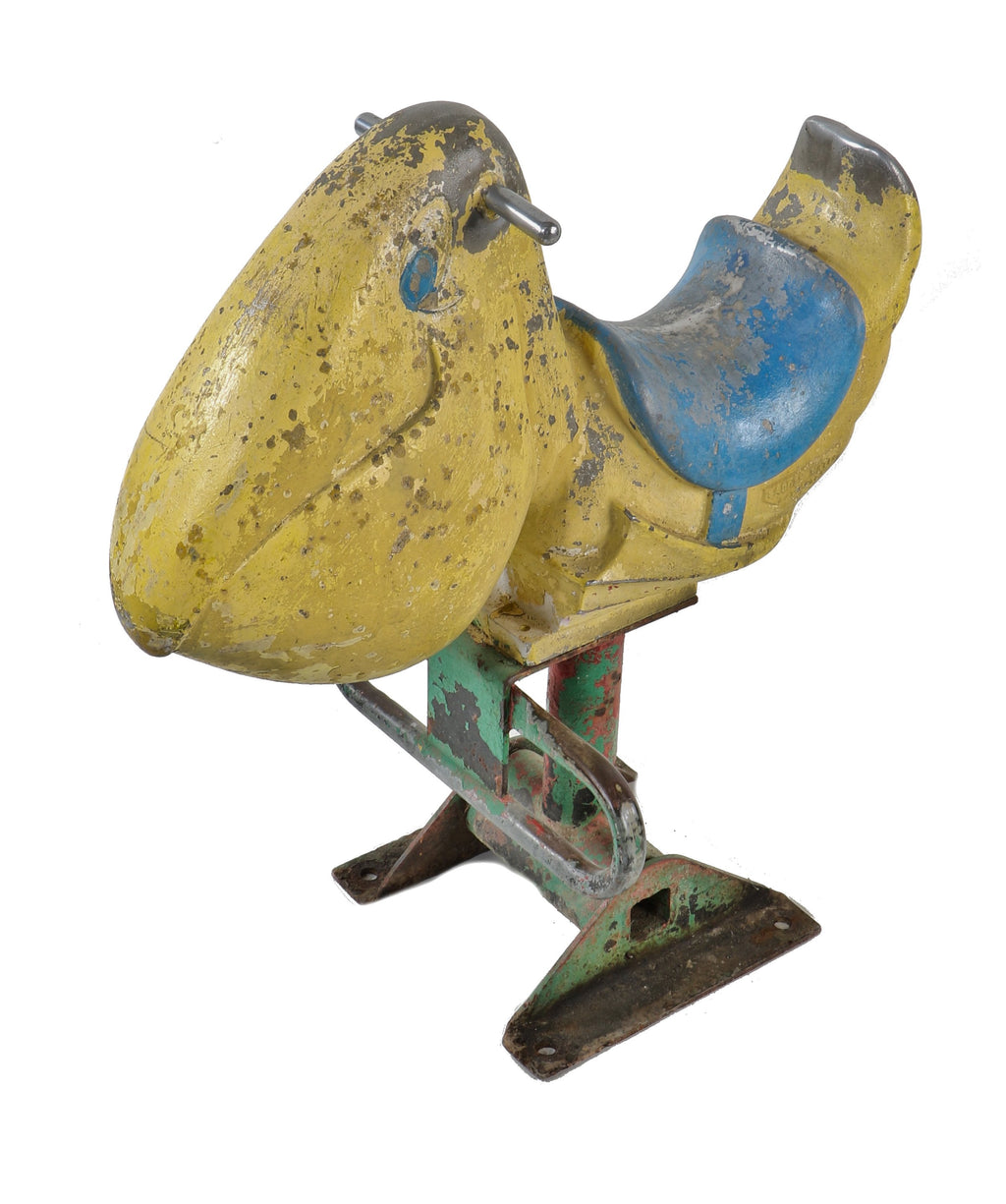 rare c. 1960's city of chicago park district "retired" spring-loaded playground polychromatic cast aluminum freestanding "saddle mate" with pegs for hands and feet