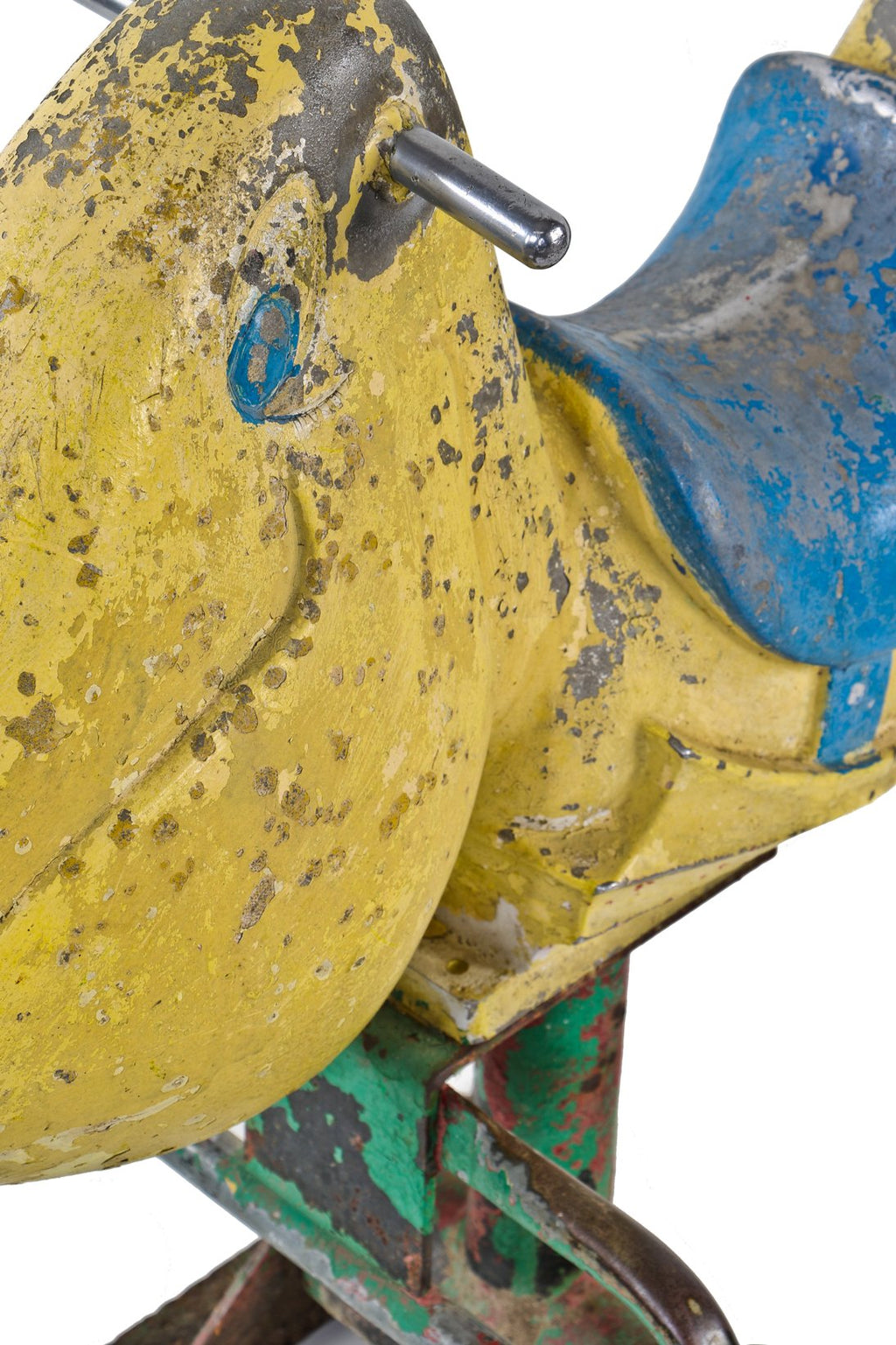 rare c. 1960's city of chicago park district "retired" spring-loaded playground polychromatic cast aluminum freestanding "saddle mate" with pegs for hands and feet