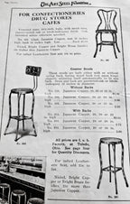 early 20th century american industrial pressed and folded riveted joint all-metal "perfection" soda fountain or druggist chair with fanciful curved backrest