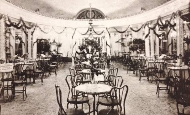 early 20th century american industrial pressed and folded riveted joint all-metal "perfection" soda fountain or druggist chair with fanciful curved backrest