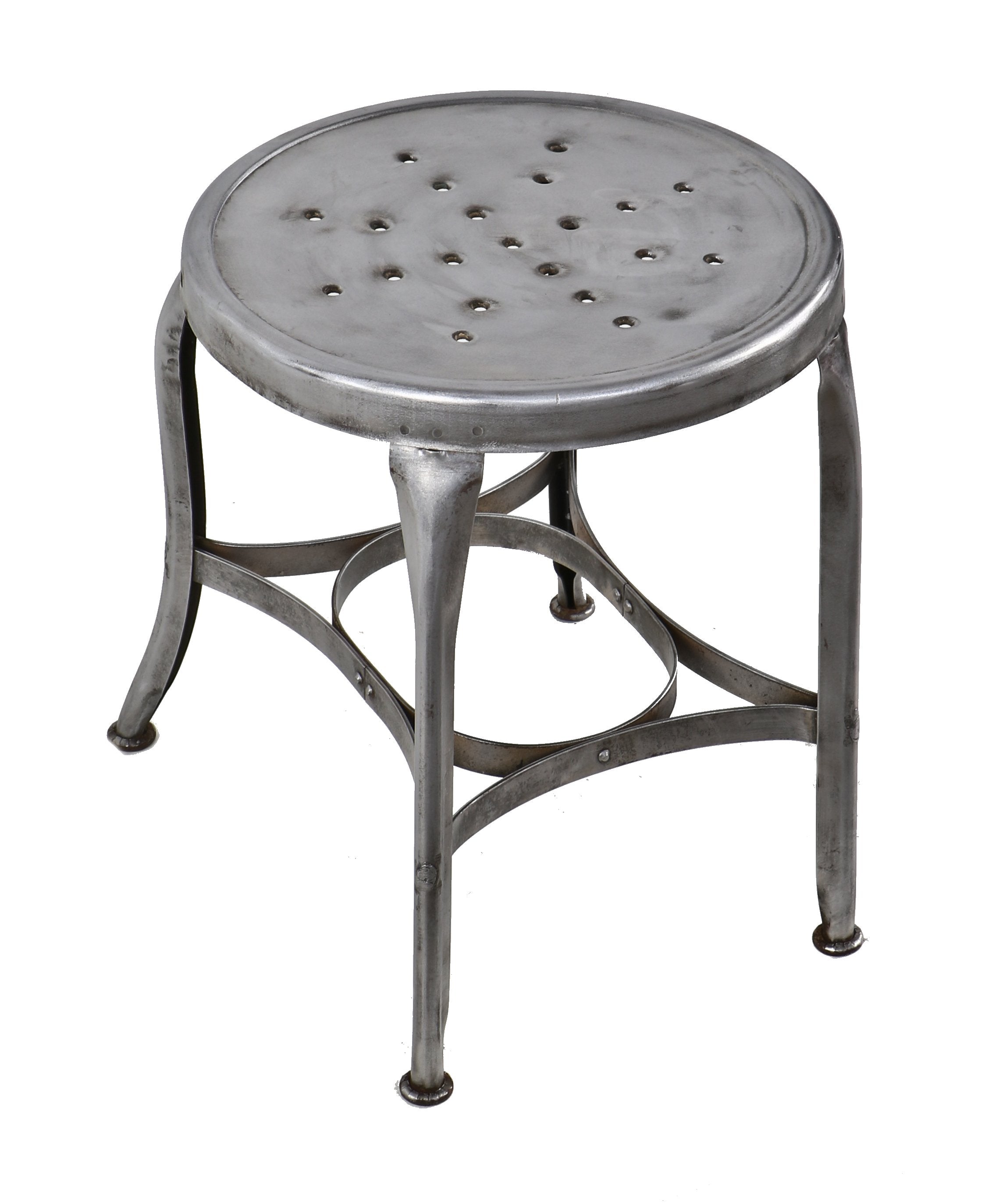 reconfigured early 20th century "uhl art steel" pressed and folded backless "perfection" chair with a uniform brushed metal finish sealed with a clear coat lacquer