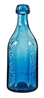 new york city privy dug original c. 1850's multi-faceted cobalt blue william eagle mineral water eight-paneled bottle with applied blobtop