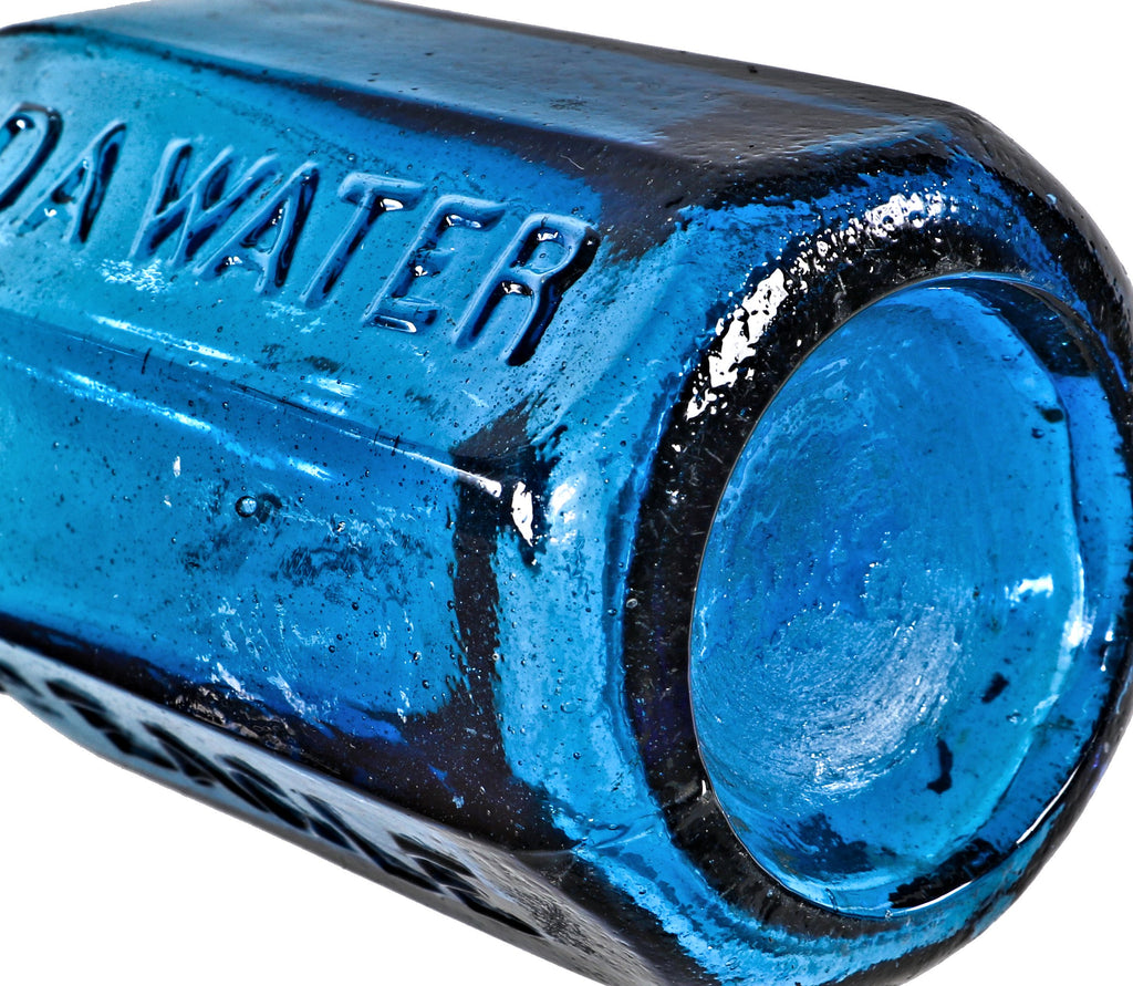 new york city privy dug original c. 1850's multi-faceted cobalt blue william eagle mineral water eight-paneled bottle with applied blobtop