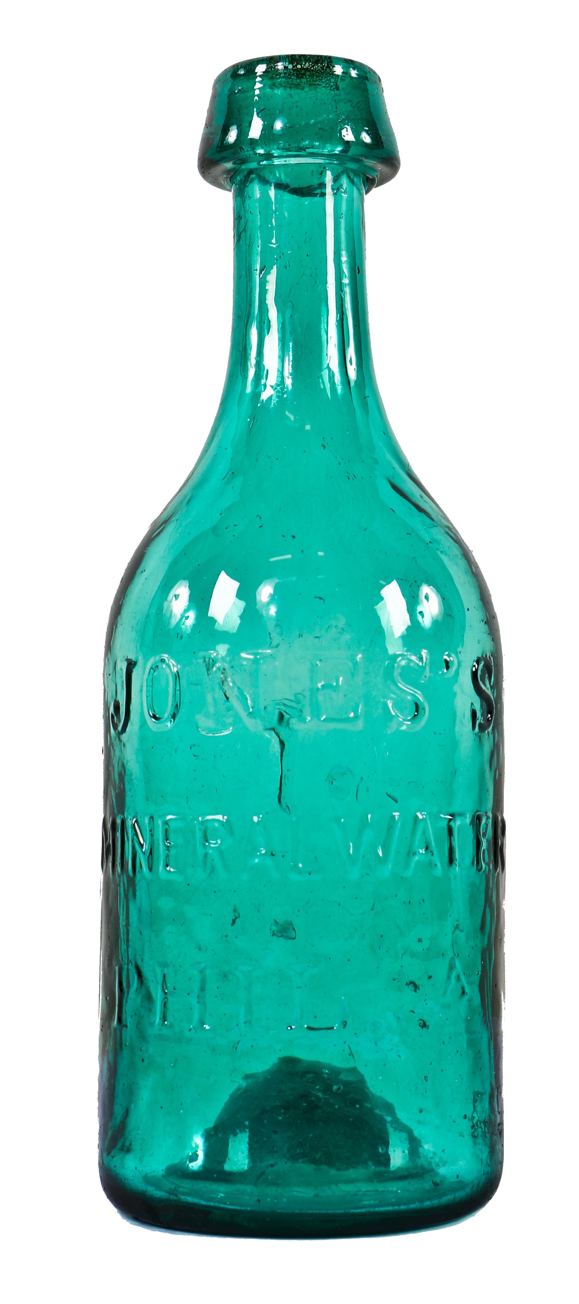 very rare intact and all original c. 1840's antique american iron pontiled vibrant teal colored mineral water privy dug glass bottle manufactured for philadelphia bottler cornelius jones.