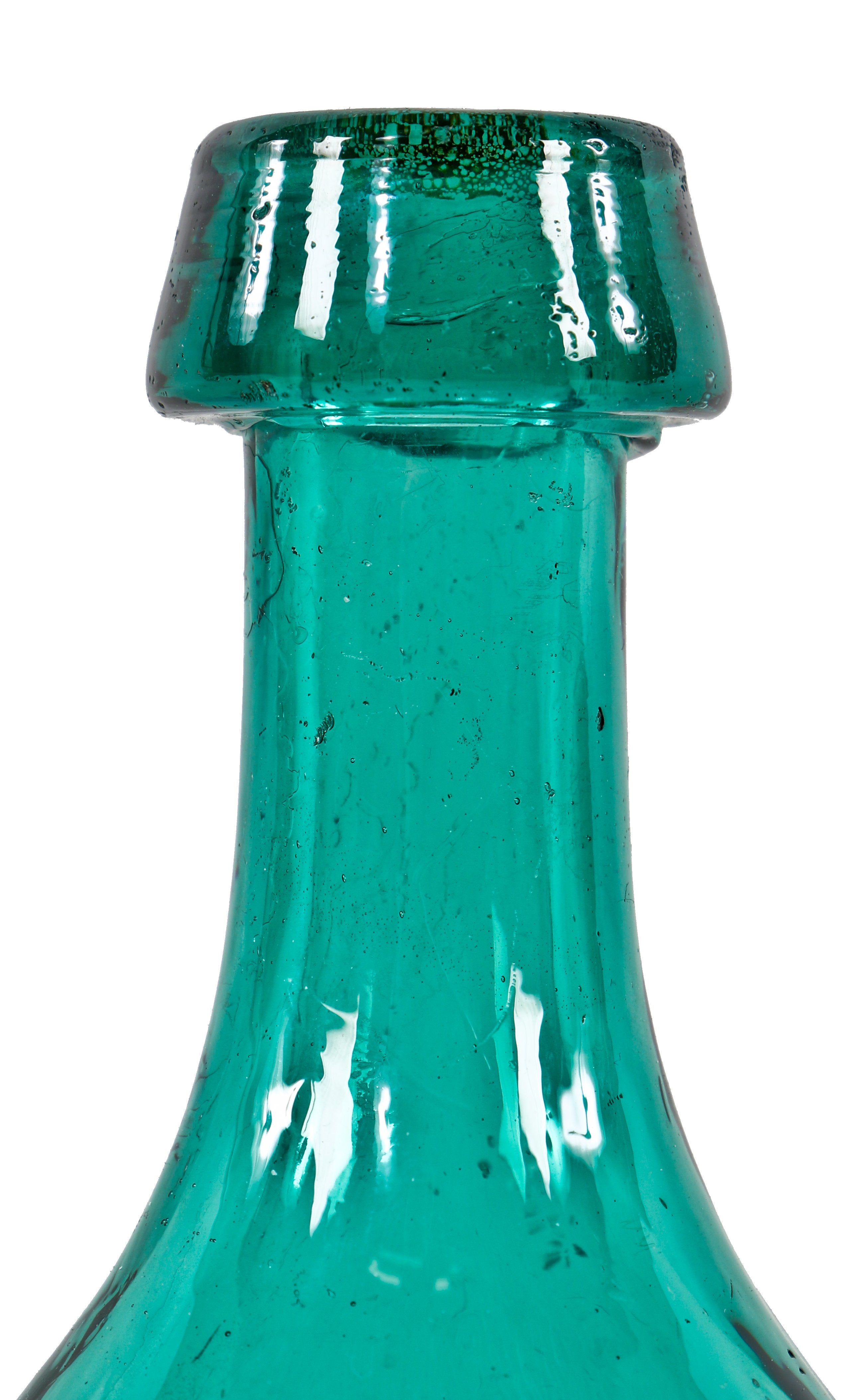 very rare intact and all original c. 1840's antique american iron pontiled vibrant teal colored mineral water privy dug glass bottle manufactured for philadelphia bottler cornelius jones.