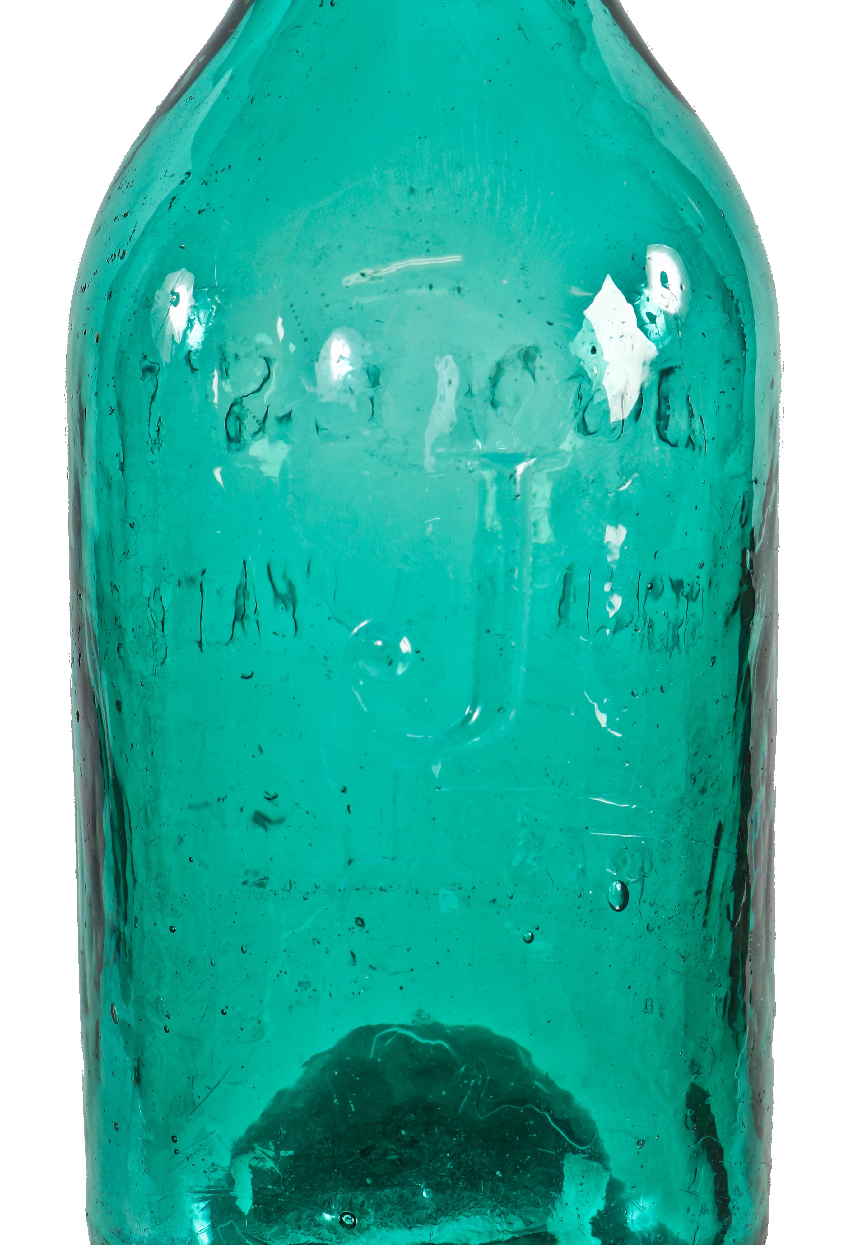 very rare intact and all original c. 1840's antique american iron pontiled vibrant teal colored mineral water privy dug glass bottle manufactured for philadelphia bottler cornelius jones.