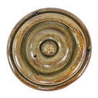 elaborate lightly cleaned and sealed c. 1855 john kent russell house painted yellow pine wood exterior eave bracket corbel or rosette turned by foot-powered lathe