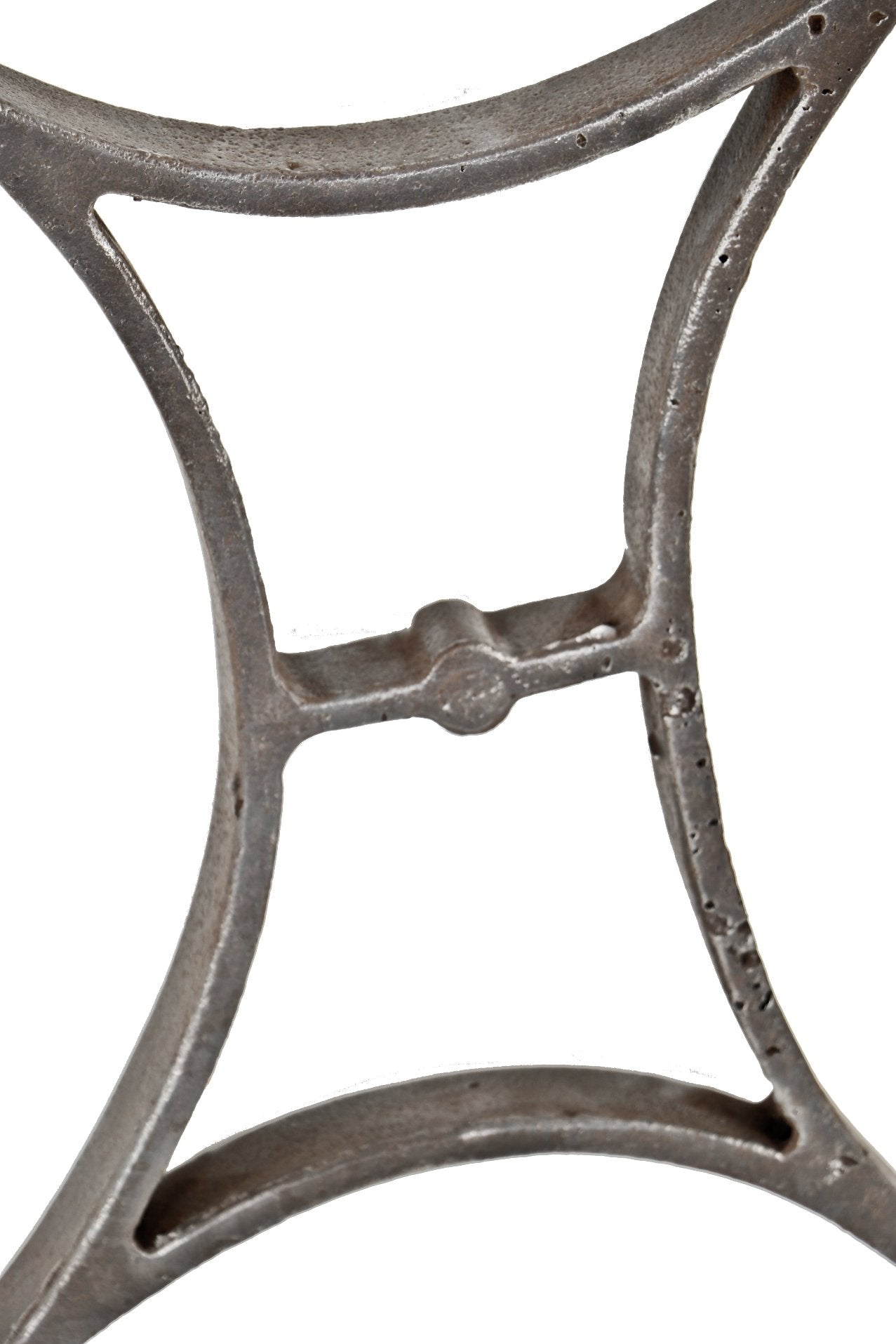 matching set of refinished early 20th century american industrial curvaceous cast iron bases with l-shaped bracketed ends on the top and bottom of each base