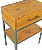 repurposed american vintage industrial all-welded joint "otsteel" two tier factory work stand with newly added distressed cedar top drawer and matching undershelf