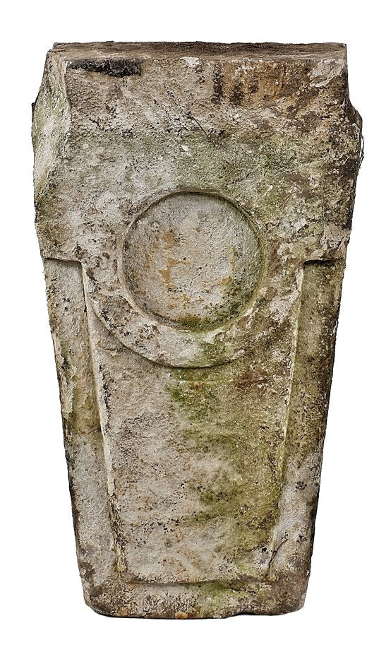 remarkable original single oversized historically important hand carved ornamented late 1860's german school building exterior keystone with deeply recessed circle design