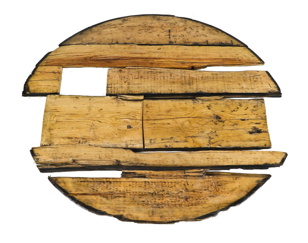 remarkably intact c. 1855-60 original thick pine wood circular-shaped john kent russell house salvaged "privy vault" floor with tongue and groove joints and tapered edges