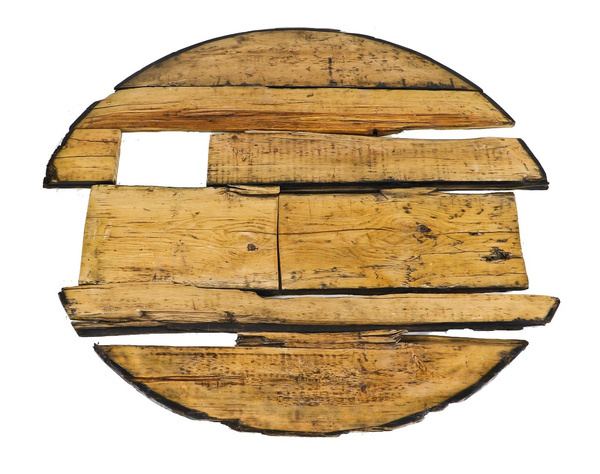remarkably intact c. 1855-60 original thick pine wood circular-shaped john kent russell house salvaged "privy vault" floor with tongue and groove joints and tapered edges