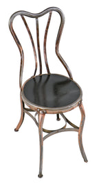 original and structurally sound early 20th century antique american copper-plated pressed and folded steel fur-legged ice cream parlor of druggists' "perfection" chair