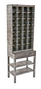 seldom found original and intact late 1930's freestanding reinforced heavy gauge steel compartmentalized mail sorter