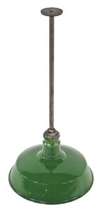 single all original and well-maintained early 1920's factory machine shop green porcelain enameled "standard" bowl reflector with intact ceramic incandescent socket