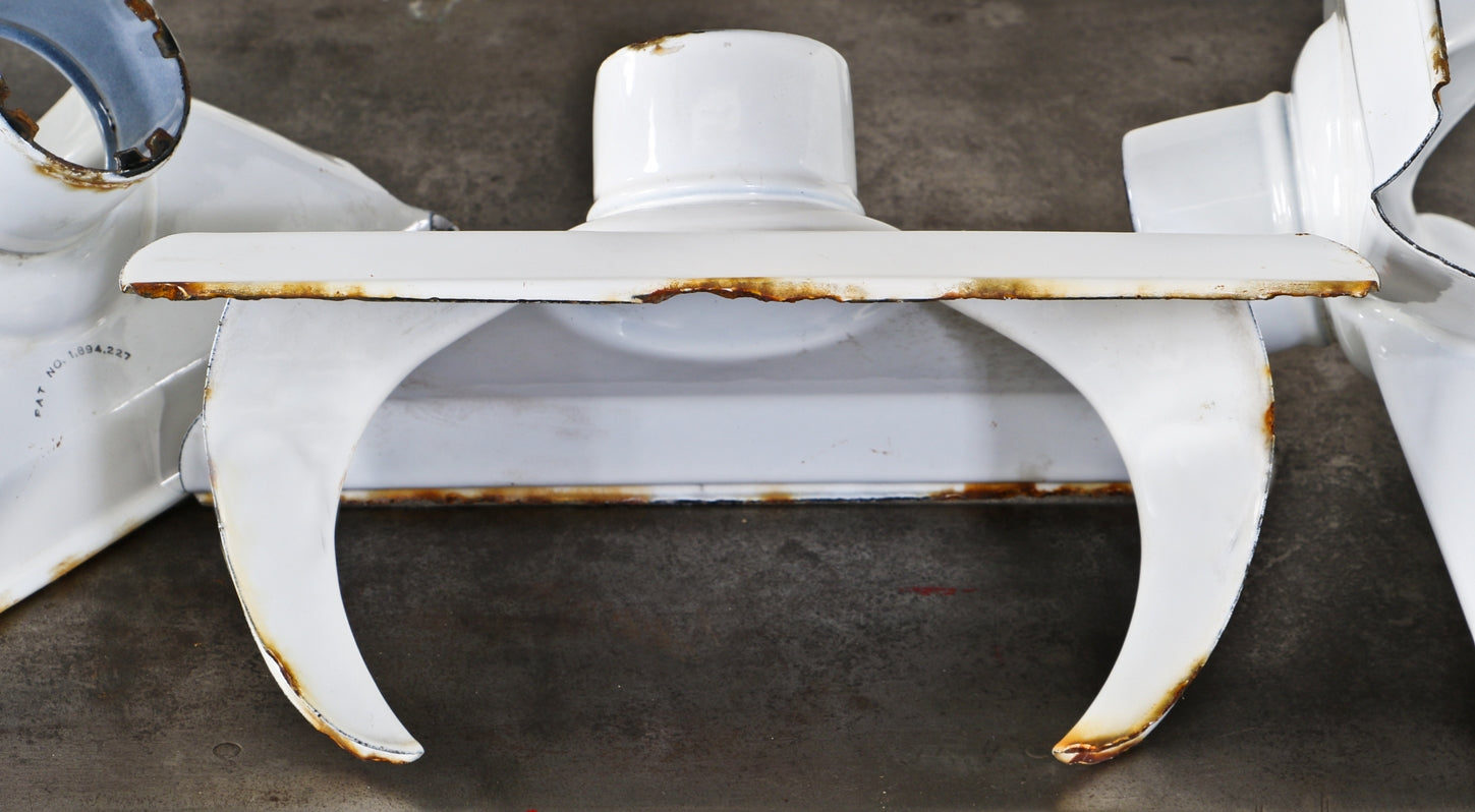 single highly desirable c. 1930's chicago public library white porcelain enameled cold-rolled steel reflector with an aperture in the center for the reception of the lamp base