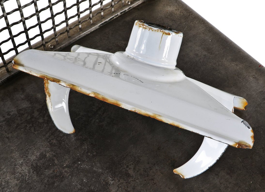 single highly desirable c. 1930's chicago public library white porcelain enameled cold-rolled steel reflector with an aperture in the center for the reception of the lamp base