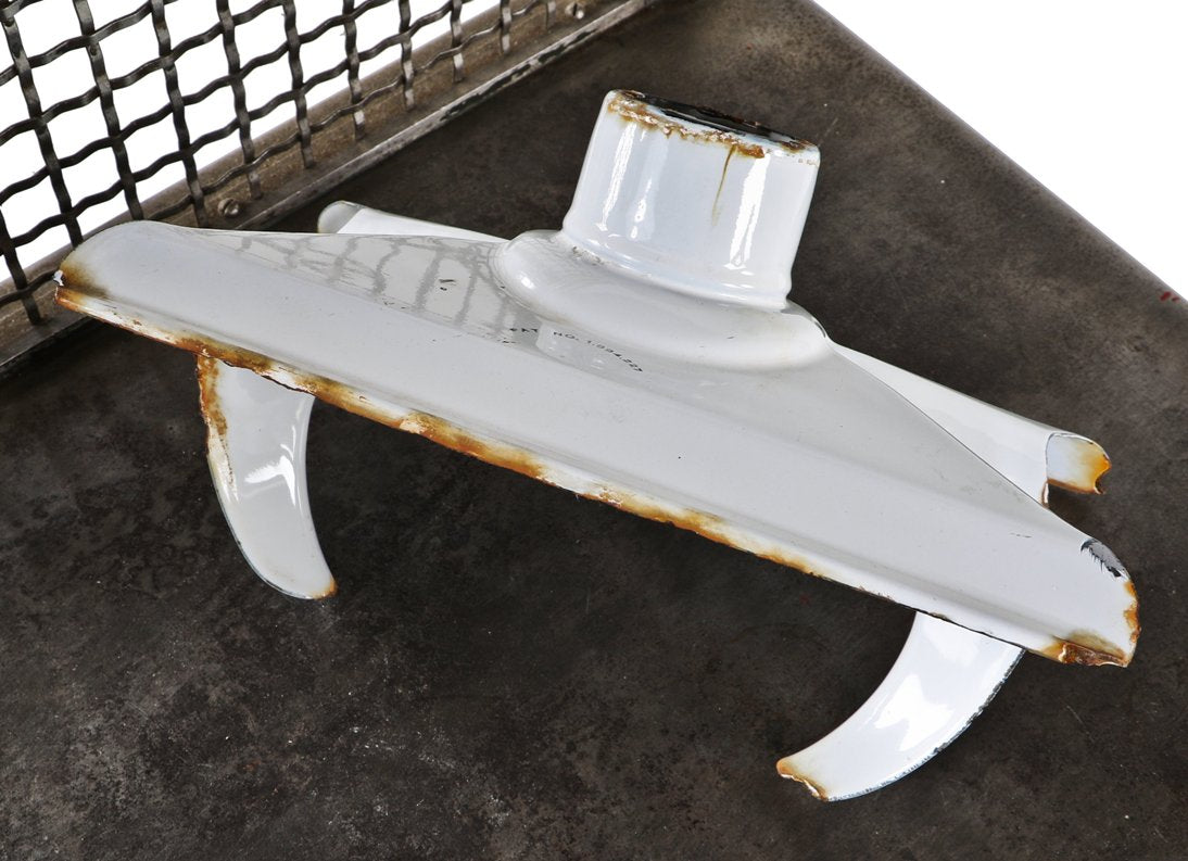 single highly desirable c. 1930's chicago public library white porcelain enameled cold-rolled steel reflector with an aperture in the center for the reception of the lamp base