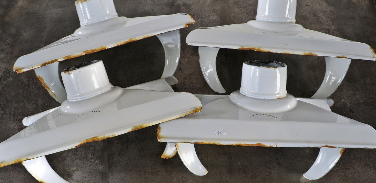 c. 1930's american depression era chicago public library interior white porcelain enameled aisle light cold-rolled steel reflector designed by dirk g. saaf