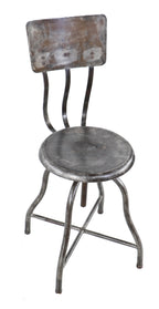 fully adjustable early 1920's antique american medical cold-rolled steel four-legged hospital operating room stool or chair with distinctive slightly contoured backrest