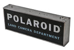 original and completely intact late 1960's all original double-sided illuminated poloroid "land camera department" interior photography store hanging advertising sign