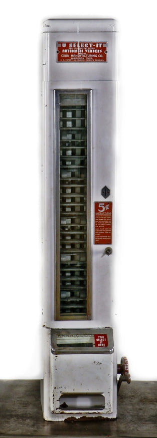 original fully functional c. 1930's american antique industrial new york city subway "u select-it" white porcelain enameled food vending machine with original key