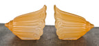two matching original and intact american art deco style "fleur-de-lis" pattern pressed ornamental art deco style c. 1930's two tone ceiling fixture slip shades