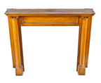 original well-maintained early 20th century varnished quartered oak wood interior residential front parlor fireplace mantel with solid round columns