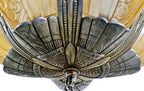 all original and completely intact c. 1930's american depression era art deco style five light nauticalesque slip or "slipper" shade interior ceiling fixture with pressed ornamented shades