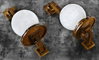 two matching historically important early 20th century interior darwin d. martin house single electric light cast bronze museum quality wall sconces with white opalescent globes