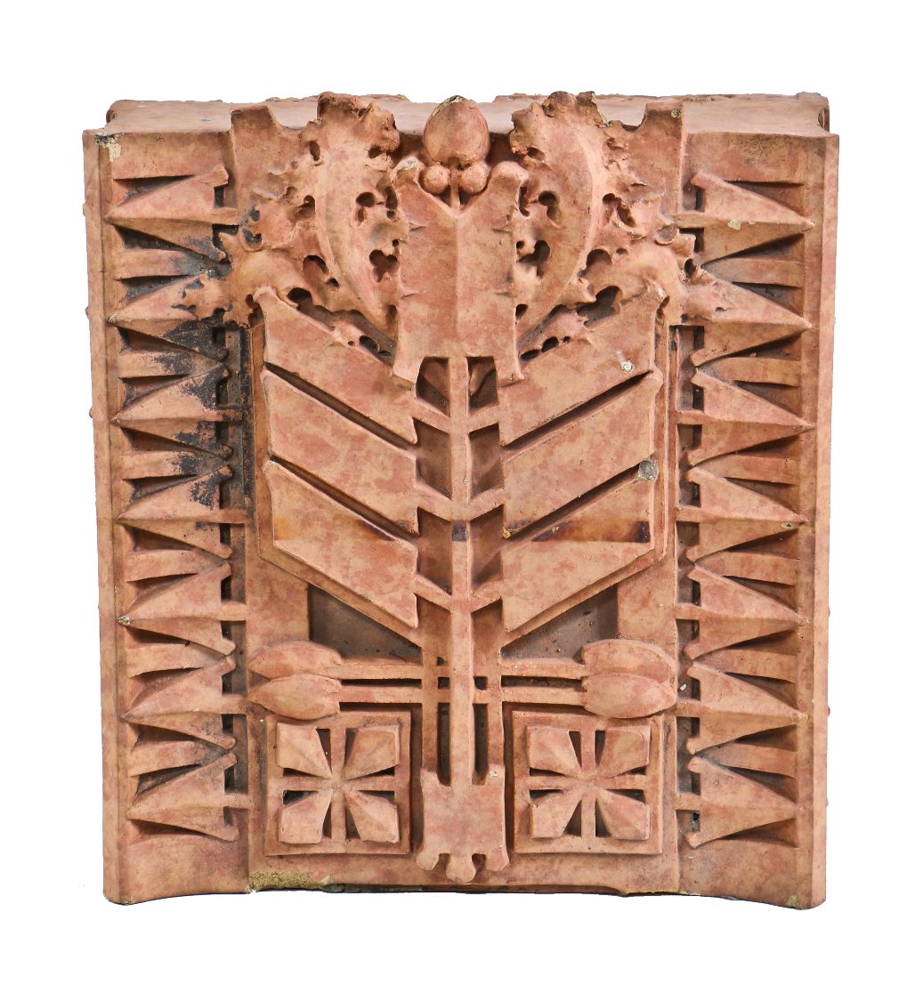 rare all original c. 1936-37 antique american exterior historically-important thomas a. edison school mottled glaze terra cotta pier capital modeled by fritz albert