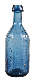 hard to find all original manhattan privy dug late 1840's ten-sided light cobalt blue southwick & tupper iron-pontiled soda or mineral water bottle with applied tapered top