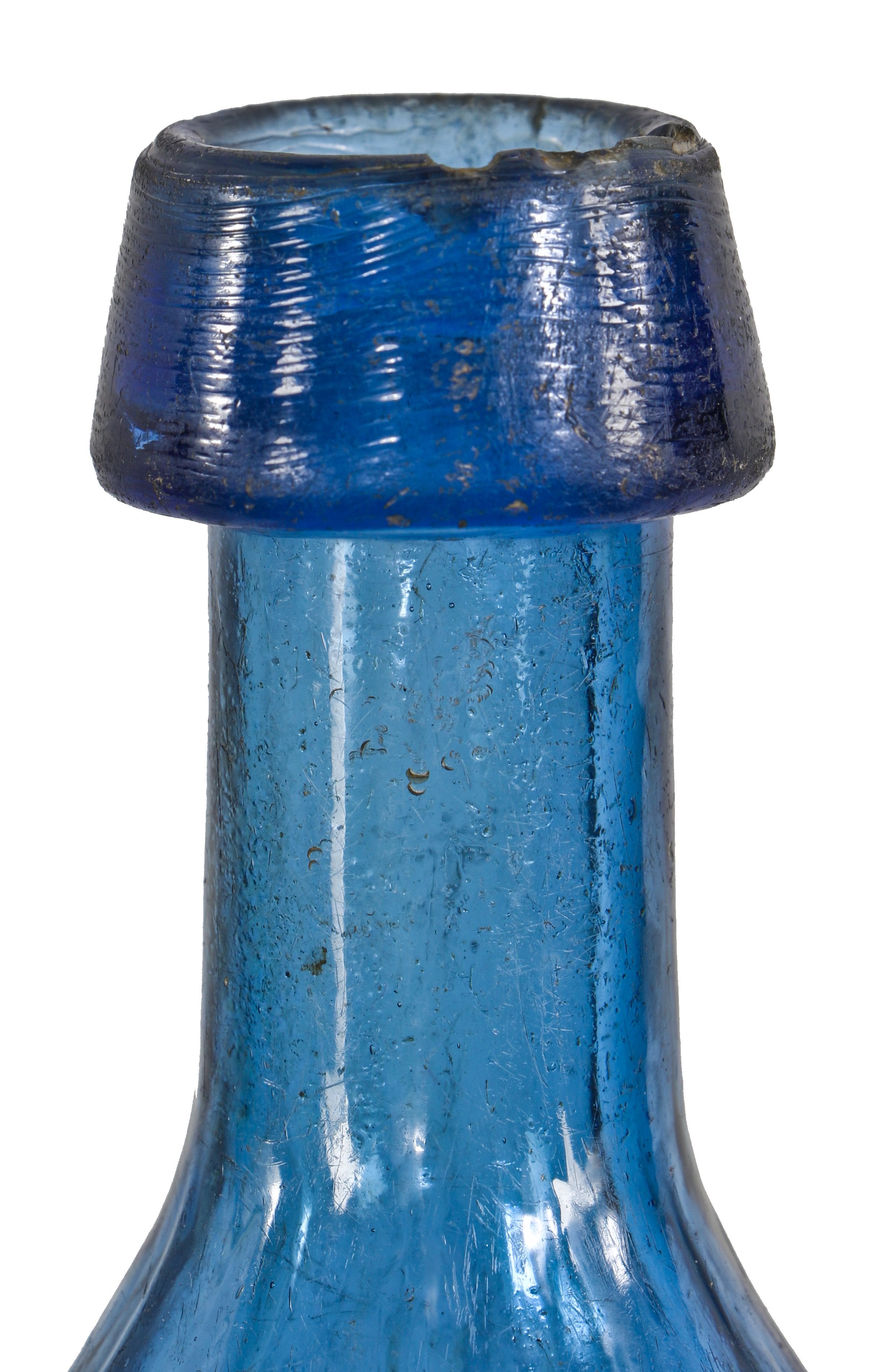 hard to find all original manhattan privy dug late 1840's ten-sided light cobalt blue southwick & tupper iron-pontiled soda or mineral water bottle with applied tapered top