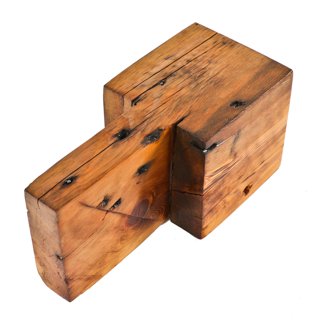 oversized circular-sawn 19th century decommissioned chicago balloon frame old growth pine wood structural sill plate beam segment with a hand-chiseled tenon