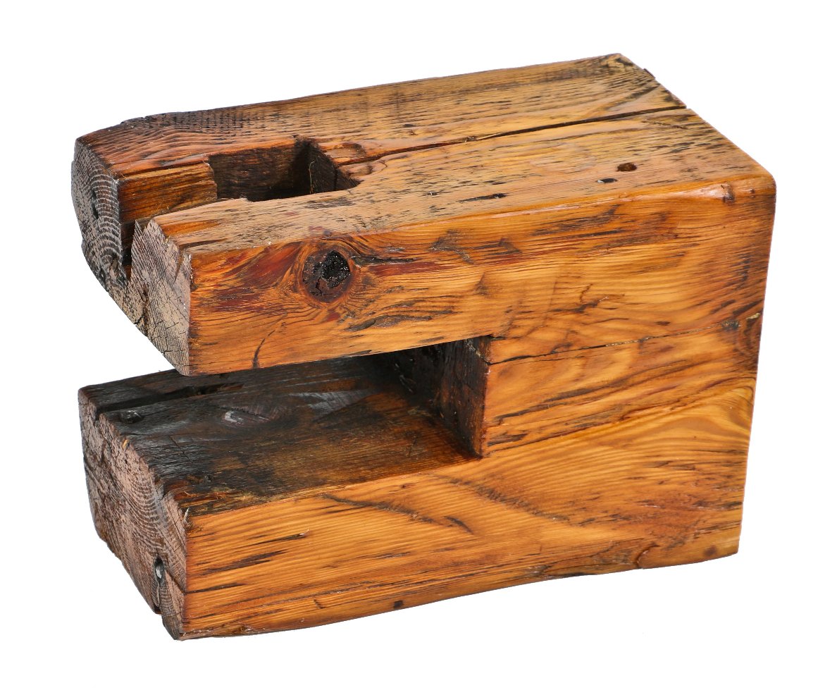 19th century antique american industrial old growth pine wood chicago balloon frame residential 2059 n. mozart sill plate mortise segment with sanded and sealed finish